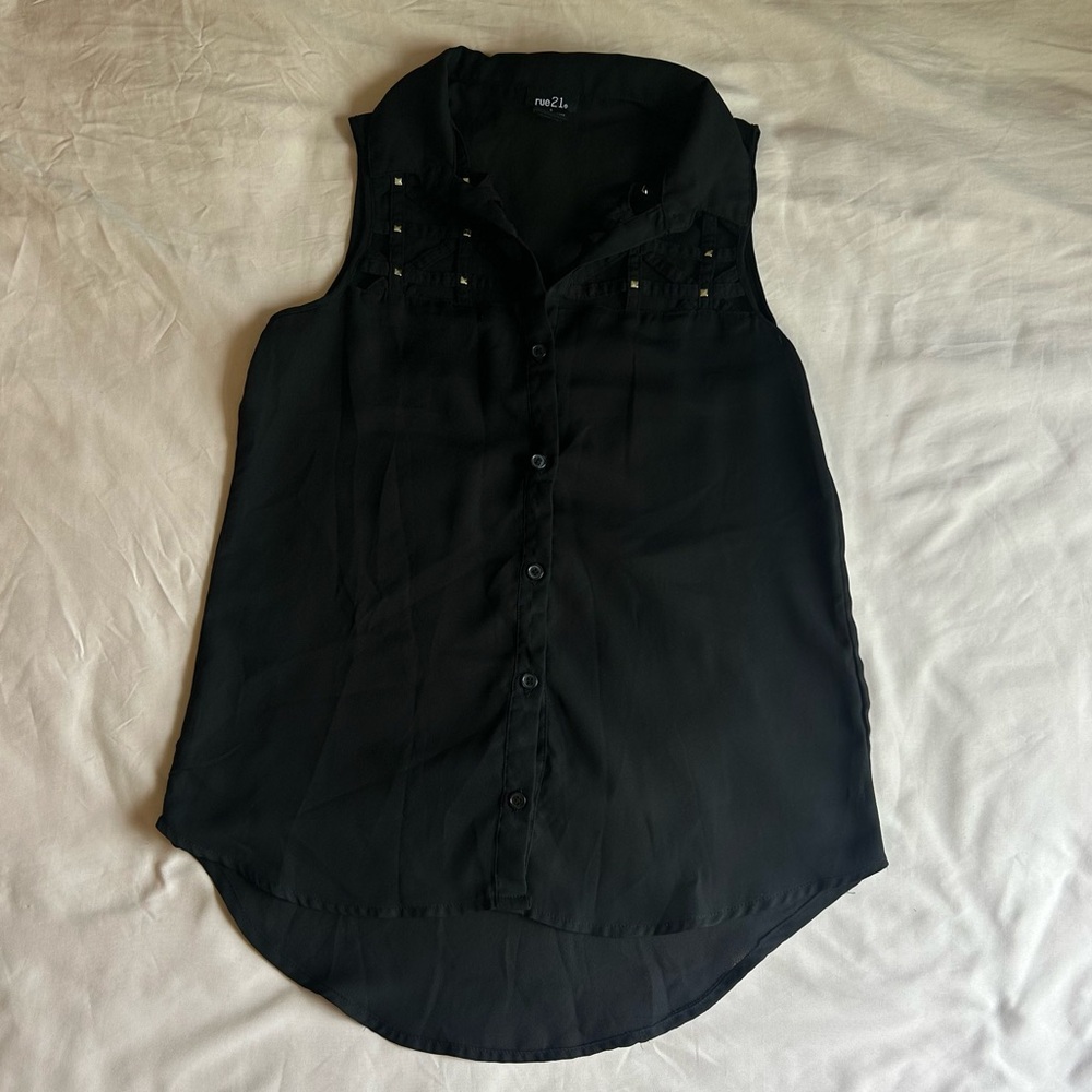 Rue 21 Black Tank Top with Studded Shoulder Detail - Size S